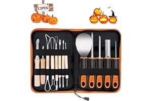 Halloween Pumpkin Carving Kit, 14PCS Upgraded Soft Grip Rubber Handle Kit, Durable Stainless Steel Tools for Pumpkin/Melon Fr