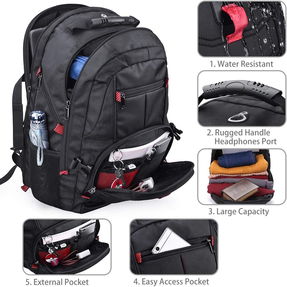 Laptop Backpack 17 Inch Waterproof Extra Large TSA Travel Backpack Anti Theft College School Business Mens Backpacks with USB Charging Port 17.3 Gaming Computer Backpack for Women Men Black 45L: Electronics