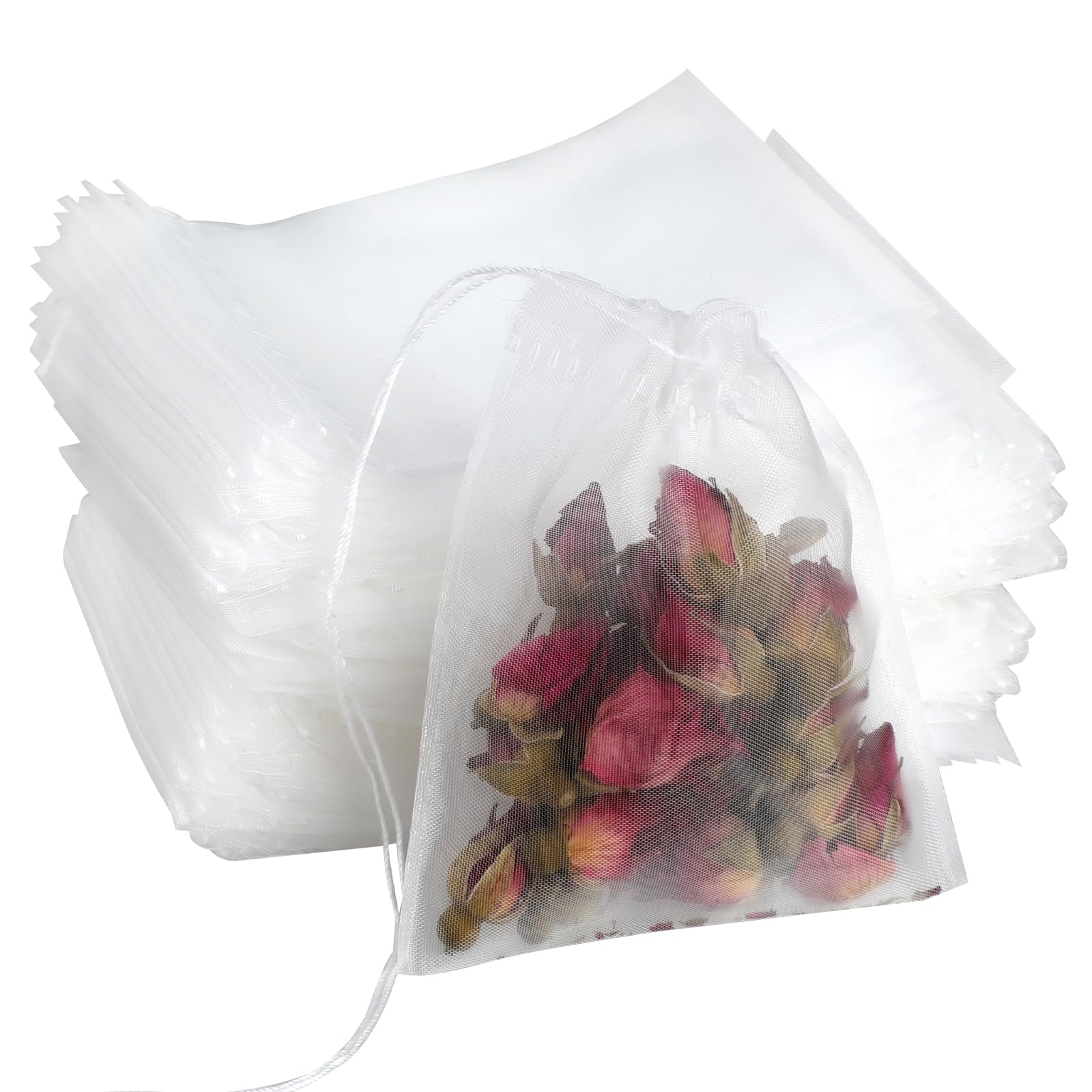 Photo 1 of 100 Pcs Loose Tea Bags Tea Filter Bags Disposable Mesh Small Drawstring Empty Tea Bags for Coffee, Spice Sachet, Bath Cooking 2.36 x 2.75 Inch