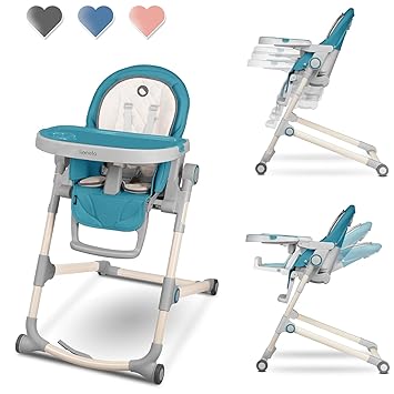 Lionelo Cora High Chair Baby Children High Chair Up To 15 Kg Height Adjustable Backrest Double Tray Insert For Toddlers Blue Amazon De Baby