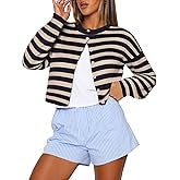 Kistore Womens Cropped Cardigan Sweaters Crew Neck Long Sleeve Button Up Sweaters Lightweight Knit Trendy Sweaters 2025