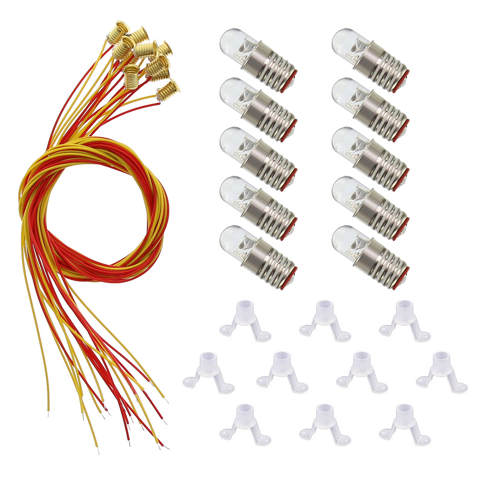 E505WMT 10 sets Warm White LED Screw Bulb and Stand Base E5 E5.5 12V-14V for modle train layout