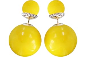 Navachi 18k Gold Plated Double Sided Colorful Faux Pearl Beads Womens Fashion Elegant Candy Stud Earrings