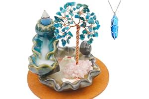 DREAMGIRNH Waterfall Burner, Crystal Tree Backflow Incense Holder, with 30 Incense Cones, 30 Incense Stick, 1 Healing Crystal Necklace, Aromatherapy Anxiety Relief Items, Mom Gifts for Christmas