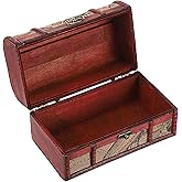 ELLDOO Vintage Treasure Chest Box, Pirate Keepsakes Box for Kids Gifts, Wooden Treasure Storage Box Map Pattern Decorative Box for Jewelry Pearl Trinkets, Medium