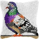 Pigeon Bird Latch Hook Kits Pillow DIY Rug Crochet Hook Cushion Making Kits Printed Pattern Canvas Pillowcase Hooking Kits Pillow Cover Crochet Kits 43x43cm(fs225)