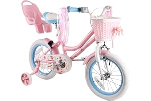 RULLY Daisy Kids Bike for Girls Ages 2-9 Years, 12 14 16 18 Inch Princess Girls Bicycle with Doll Bike Seat, Training Wheels, Basket and Streamers, Kids Cycle Bikes, Multiple Colors