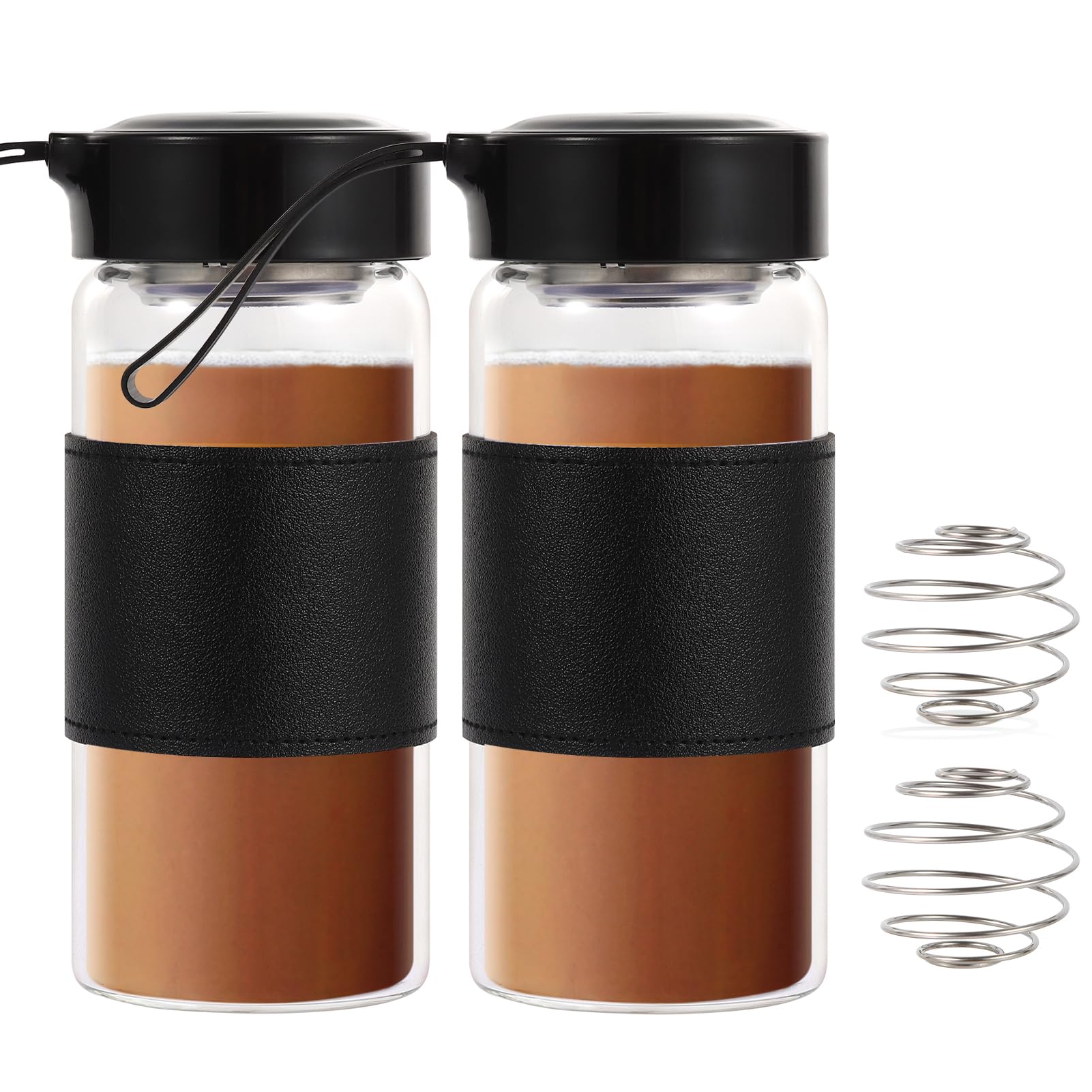 Small Glass Shaker Bottle,16oz BPA Free Odorless Blender Shaker Bottle with 304SS Mixing Ball and Removable Cleaning Brush for Fitness & Protein Shakes(Black-2Pack)