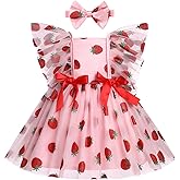 IDOPIP Baby Girls Sequin Strawberry Cherry Tutu Dress Summer Backless Lace Princess Birthday Party Dress with Headband Outfit