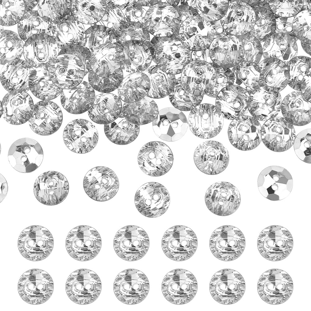 PandaHall Elite 100pcs Crystal Faceted Rhinestone Buttons Acrylic Clear Craft Embellishments Buttons for Sewing, Home Decor, Jewellery Making, 13x4.5mm