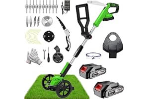 HWLANTU Electric Weed Wacker Cordless Eater Lightweight Edger Battery Powered Grass Trimmer/Lawn Edger/Mower/Brush Cutter, with 5 Types Blades and 2 Types Wheels for Yard and Garden Weeder Tool