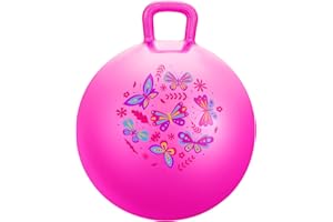 PlayZap Hopper Ball for Kids 3-8,18 Inch Pink Bouncy Ball with Handle, Inflatable Hippity Hop Bounce Hopping Toys Indoor Outdoor for Boys Girls Gifts, Butterfly