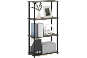 Furinno (99557GYW/BK) Turn-N-Tube 4-Tier Multipurpose Shelf Display Rack - French Oak Grey/Black