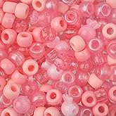 300pcs John Bead Assorted Pink Plastic Pony Craft Beads for DIY Jewelry Bracelet Necklace Making, 120g