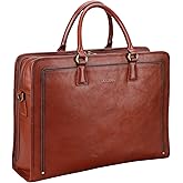 Banuce Vintage Genuine Full Grains Italian Leather Briefcase for Women 14 Inch Laptop Bag Stylish Business Work Bag with Luggage Strap Brown