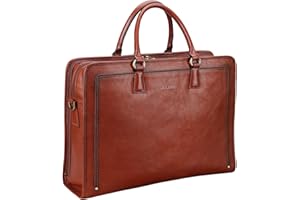Banuce Vintage Genuine Full Grains Italian Leather Briefcase for Women 14 Inch Laptop Bag Stylish Business Work Bag with Luggage Strap Brown