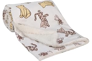 NOJO Disney Classic Pooh Hunny Fun with Piglet and Tigger White and Taupe Super Soft Baby Blanket