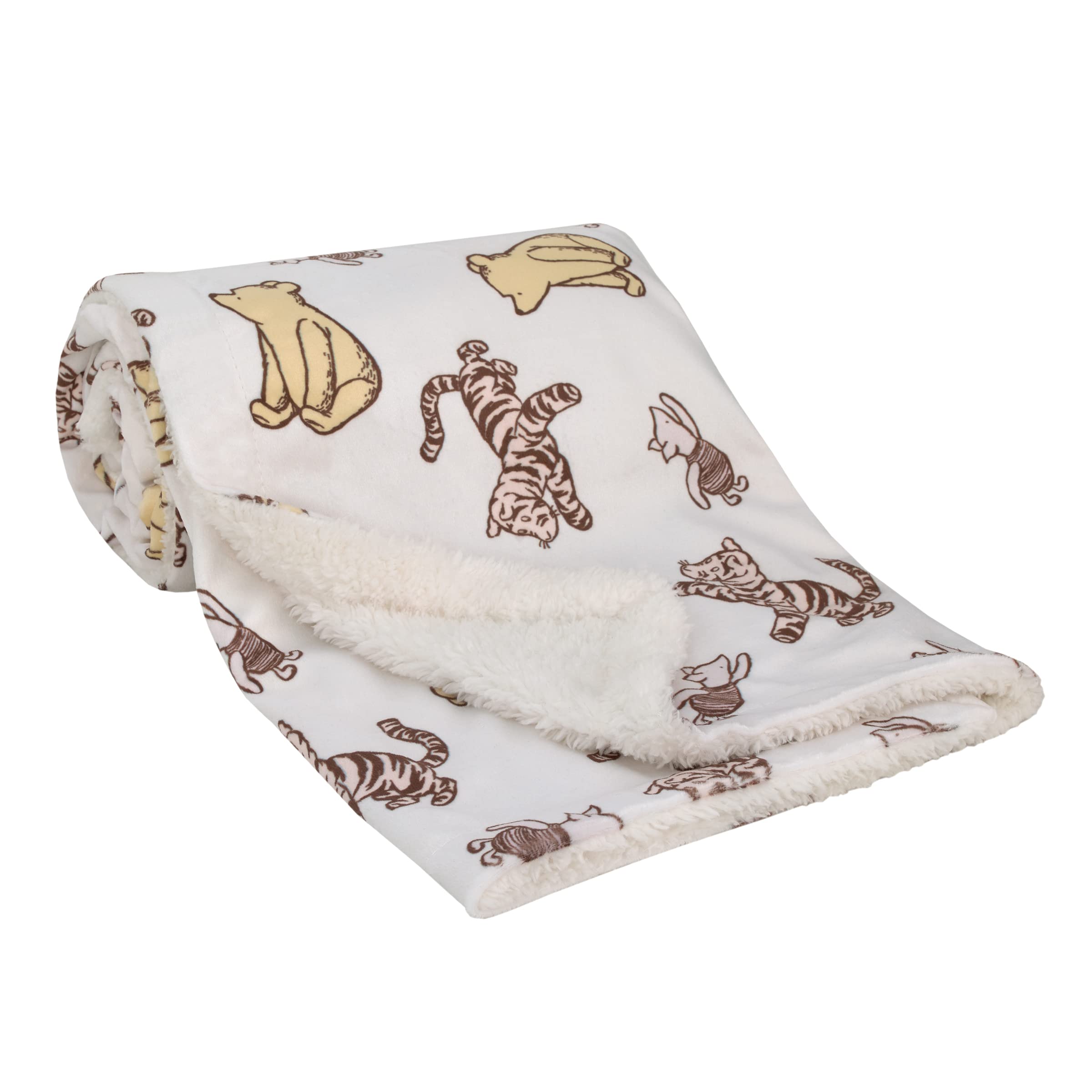 Photo 1 of Disney Classic Pooh Hunny Fun with Piglet and Tigger White and Taupe Super Soft Baby Blanket