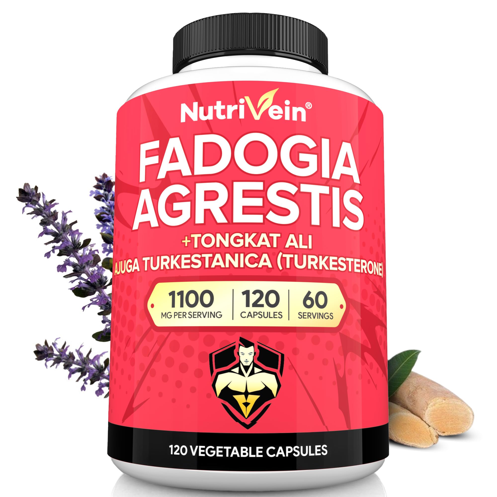 Photo 1 of *10/2026* Nutrivein Premium Fadogia Agrestis and Tongkat Ali Supplement with Turkesterone - 1100 mg - 120 Caps - Synergistic Blend for Performance, Strength, & Recovery for Men & Women of All Ages