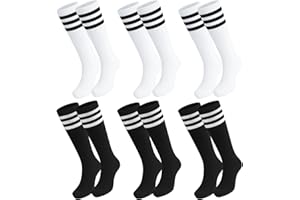 6 Pairs Kids Soccer Socks,Cotton Athletic Striped Knee-High Sports Socks for Boys Girls,Soccer,Running,School Long Stockings