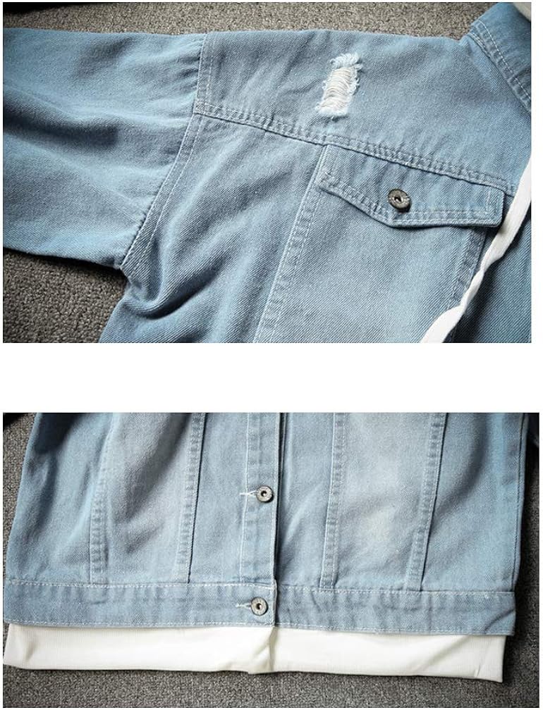 Lavnis Men's Denim Hooded Jacket Casual Button Down Ripped Jeans Jacket Coat Outwear at  Men’s Clothing store