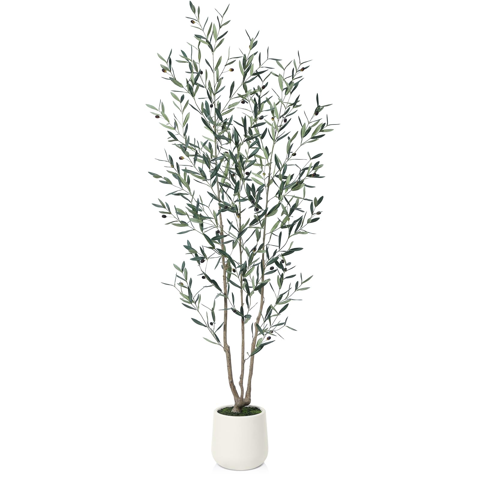 Artificial Olive Tree 7ft with White Planter, Fake Olive Tree with ...