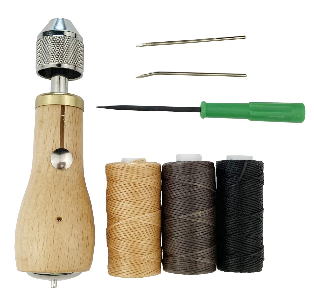 Becho Professional Stitcher Sewing Awl Leather Craft Making,Stitcher Repair Accessory Tool Kit with 3 R Waxed Thread for Leather Sail,Heavy Canvas and More