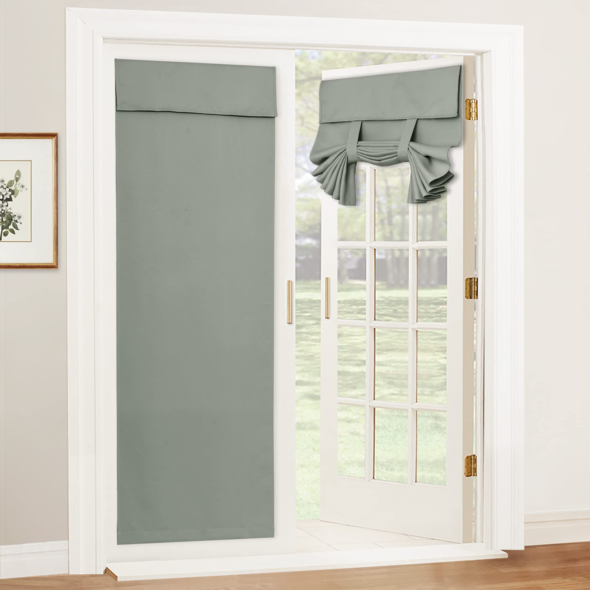 RYB HOME Blackout French Door Curtain, No Drill, W26 x L69, Sage Green