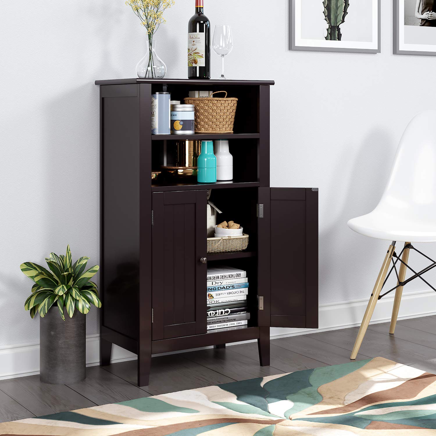 Homfa Bathroom Floor Cabinet Wooden Storage Organizer With Double Doors Adjustable Shelf Free Standing Kitchen Cupboard For Home Office 19 6l X 11 8w X 36 2h White Kitchen Dining Dprd Tasikmalayakab Go Id