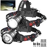 Rechargeable Headlamp High Lumen, 3000L Super Bright Head Lamp, 90° Rotatable Head Lights for Forehead, Adjustable Focus Headlight Flashlight, 4Modes LED Headlamps for Adults Hardhat Camping (2Pack)