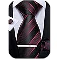 DiBanGu Mens Striped Tie Silk Woven Necktie and Pocket Square Cufflinks Tie Clip Set Wedding Business Formal Gift Tie for Men