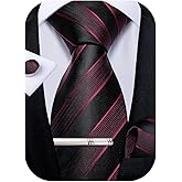 DiBanGu Mens Striped Tie Silk Woven Necktie and Pocket Square Cufflinks Tie Clip Set Wedding Business Formal Gift Tie for Men