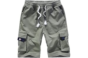 VtuAOL Men's Cargo Shorts Elastic Waist Casual Cotton Shorts with Multi Pockets