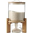 Flour and Cereal Container, 5L/8L, Rice Dispenser, Creative Glass Food Storge Container for Kitchen Organization and Pantry Store, Airtight Lid and Wooden Stand 5L