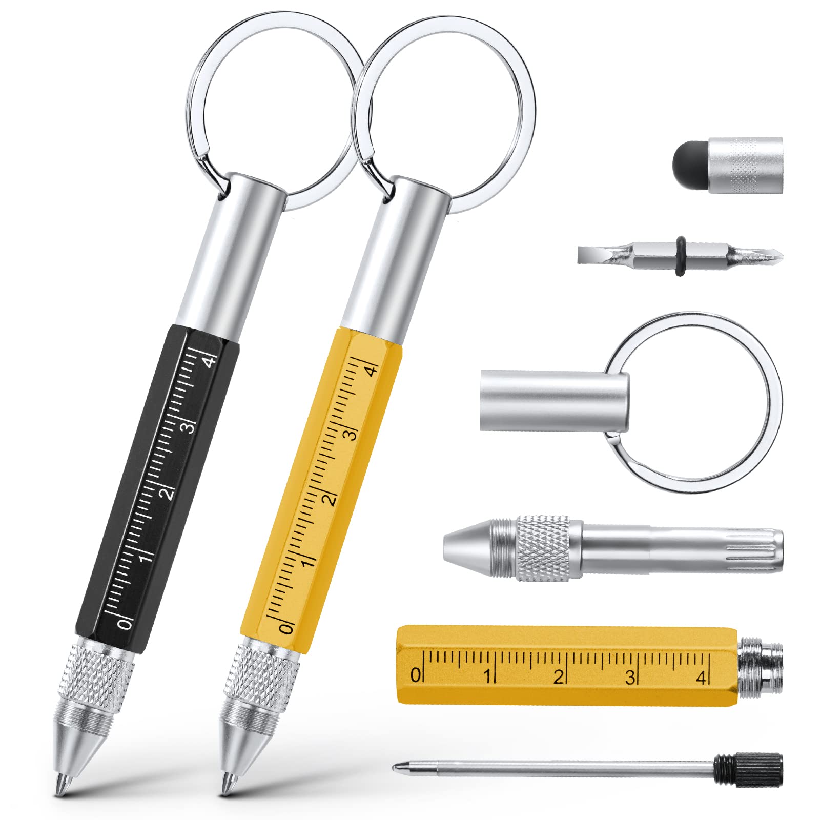 Vicloon Multi Tool Pen, 6 in 1 Multitools Gadgets for Men Dad, Grandad Gifts Include Ballpoint Pen, Touchscreen Stylus, Ruler, Key Chain, Flat and Phillips Screwdriver Dad Gifts (Black+Yellow)