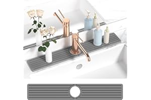 Diatomite Faucet Mat for Kitchen Sink with Raised Pads & Cleaning Brush, Super Absorbent Fast Drying Stone Sink Tray, Splash 