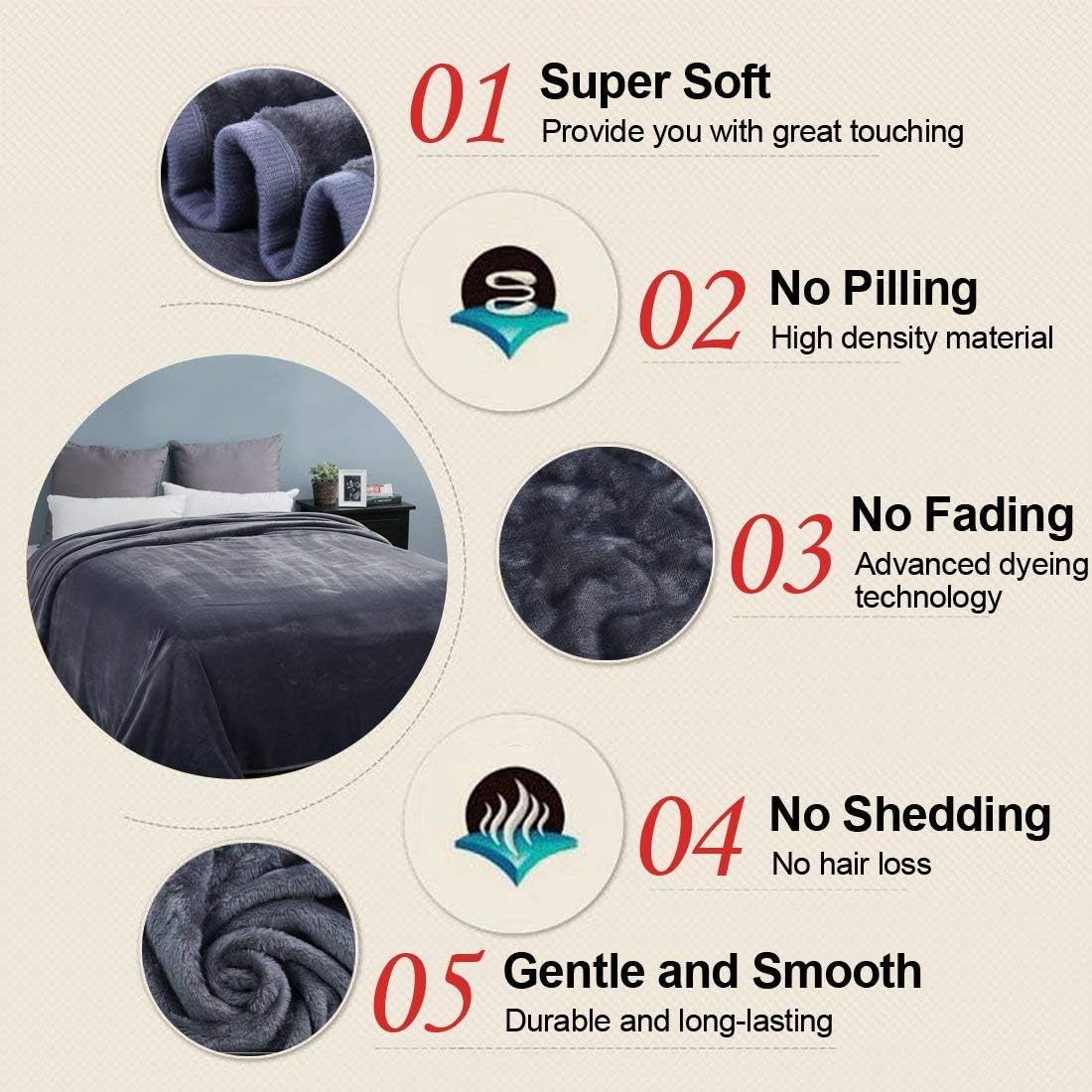 Soft California King Blanket Warm Fuzzy Microplush Lightweight Thermal Fleece Blankets for Couch Bed Sofa,102X108Inch,Dark Grey: Kitchen & Dining