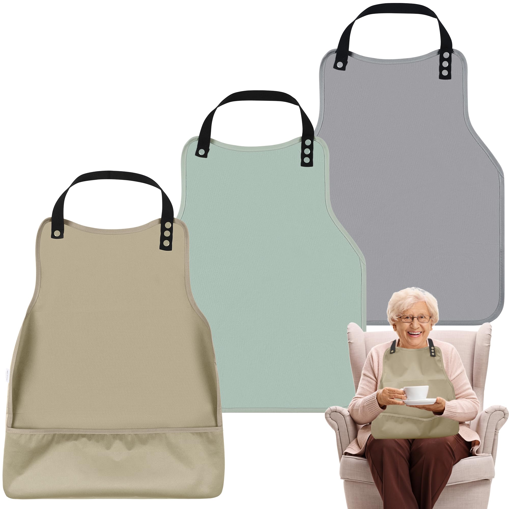 Photo 1 of Adult Bibs-3 Pcs Washable Clothing Protector with Upgraded Crumb Catcher, Reusable Waterproof Large Feeding Adult Bibs for Men Women, Light Green