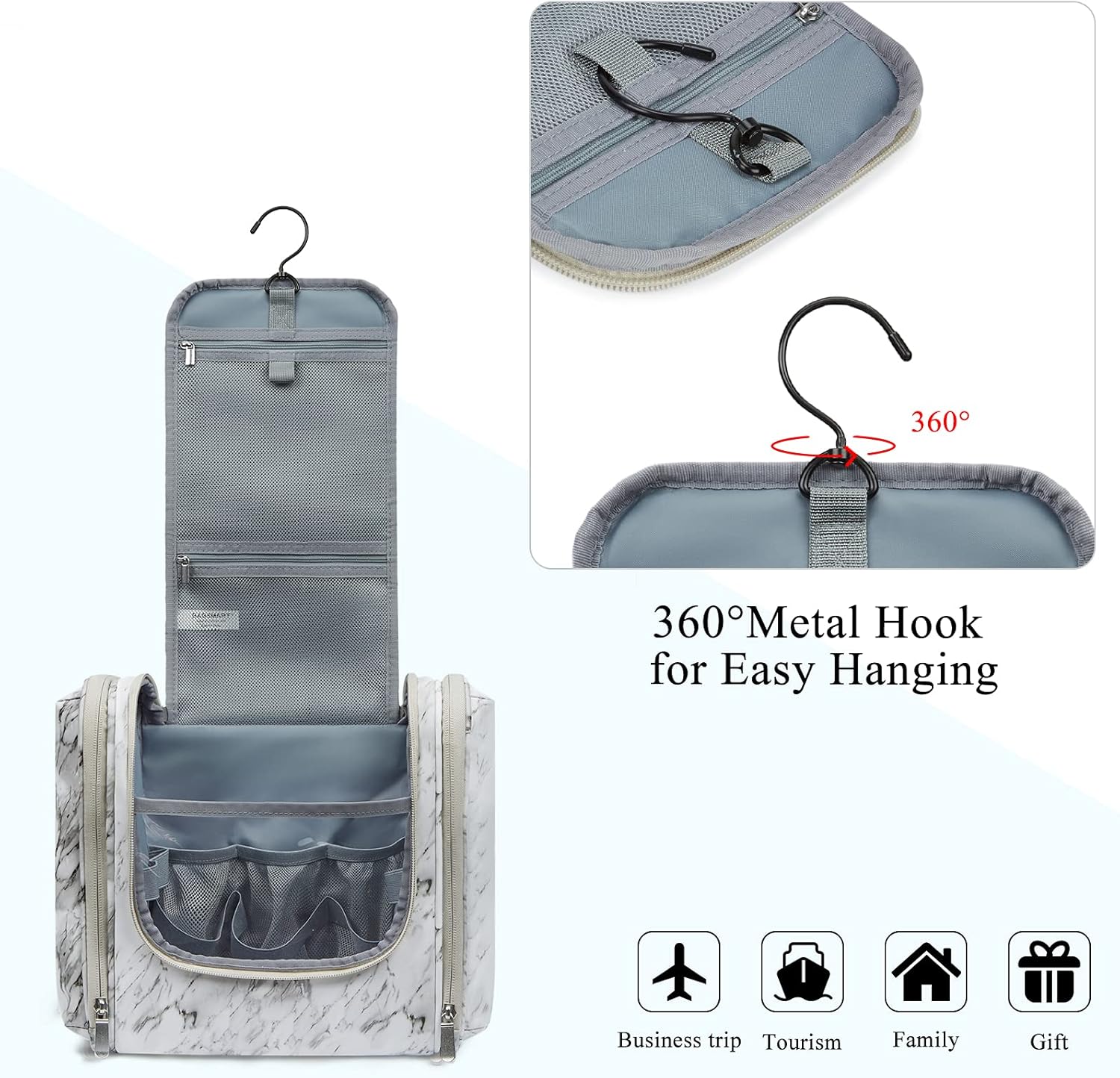 Toiletry Bag, BAGSMART Extra Large Travel Toiletry Organizer with hanging hook, Waterproof Cosmetic Makeup Bag Travel Organizer for Women, Bathroom and Shower Organizer Kit for Toiletries, Cosmetics
