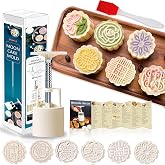 Powerful Mooncake Mold Press 50g BathBomb Molds, Mooncake and Cake Molder | Mooncake press mold, food grade 6 flower stamps, recipe book &amp; brush included, for mooncake, cookie, bath bomb.
