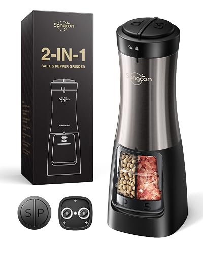 Sangcon Electric Salt and Pepper Grinder Set Shaker 2 IN 1 - Automatic ...