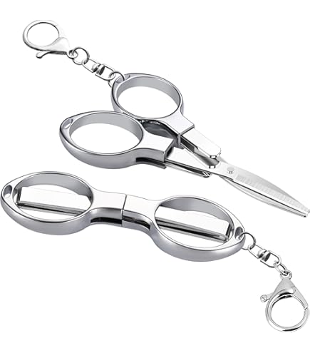 3 Pack Folding Stainless Steel Scissors - Portable Mini Travel Scissors With Keychain