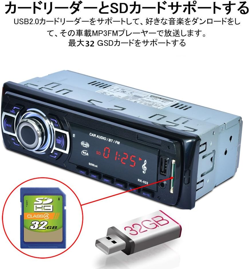 Amazon Obest カーオーディオ 車載プレーヤー Fm Bluetooth Ipod Usb Sdカード対応 1din 音楽 ラジオ ハンズフリー通話 リモコン付き 12v プレーヤー レシーバー 車 バイク