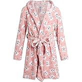 Rene Rofe Girls Robe - Cozy Warm Soft Fleece Hooded Belted Plush Dress Bath Robes for Girls with Holiday Prints
