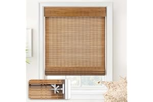 Cordless No Drill Bamboo Roman Shades No Tools Light Filtering Window Treatment Roll Up Bamboo Blinds with Valance.45 1/2" W×