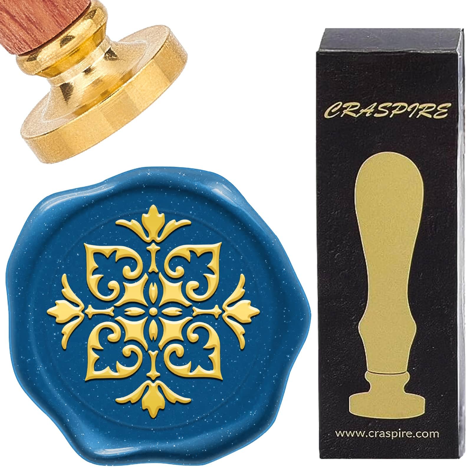 CRASPIRE Floral Wax Seal Stamps Retro Vintage Pattern Sealing Wax Stamp 25mm Removable Brass Head with Rosewood Handle for DIY Scrapbooking Invitation Gift Wrap Envelopes Wine Packages