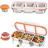 ARTLEO Reusable 20 Oz Stainless Steel Snack Containers with Lids, Leekproof 3 Compartment Food Storage Containers Set and 1.6 Oz Salad Dressing Container, for Kids & Adults, Picnics, Work