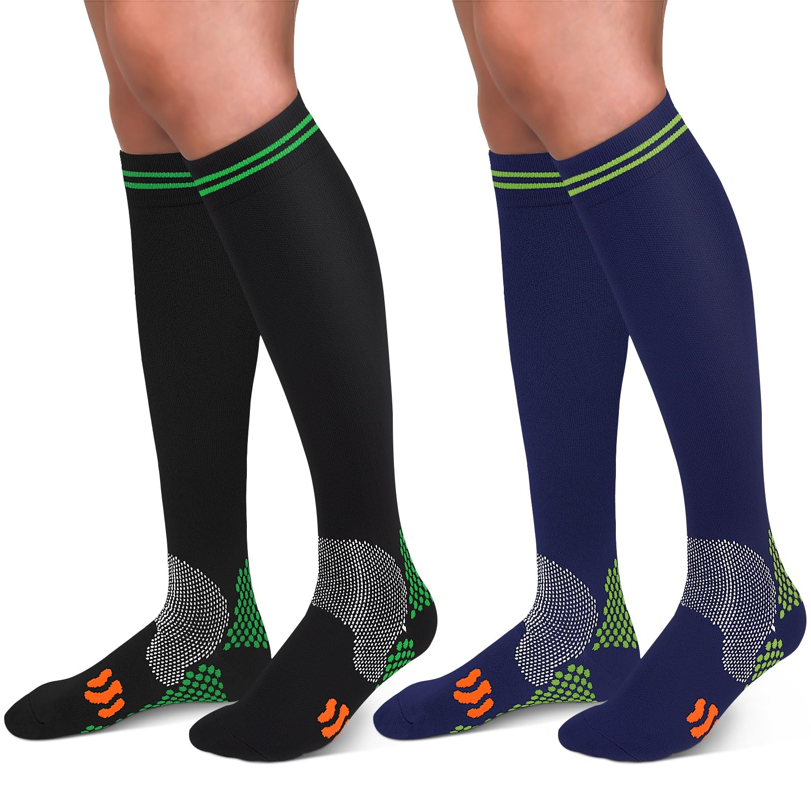 Photo 1 of **HEAVY USE** 30-40mmHg Medical Graduated Compression Socks for Women&Men Circulation-Compression Stockings Knee High Socks for Support,Hiking,Running(2 Pack Polka Dots Black Navy,L-XL)