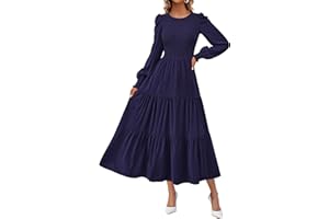 KIRUNDO Fall Dresses for Women 2025 Long Sleeve Maxi Wedding Guest Smocked Crew Neck Empire Waist A Line Flowy Long Dress