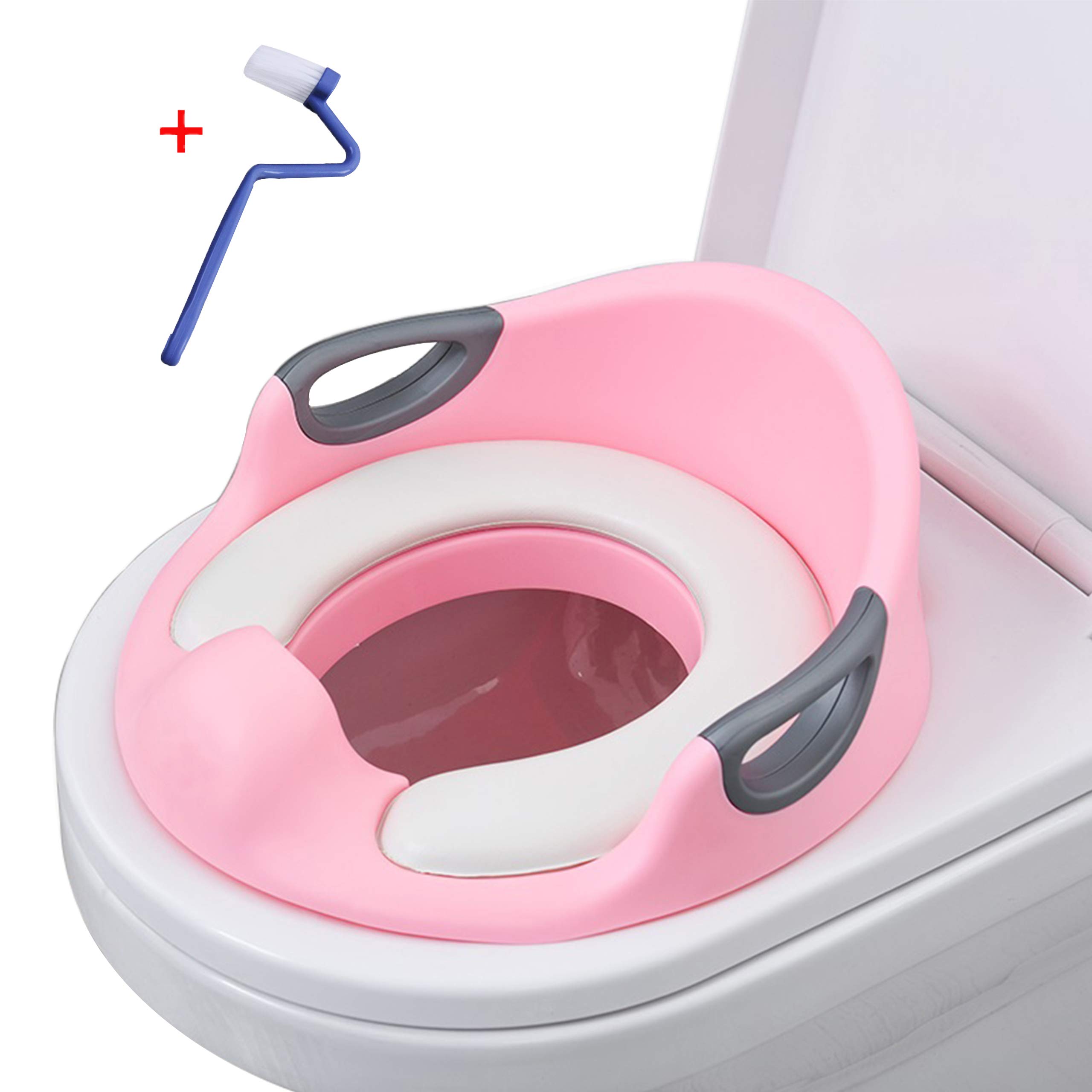 Potty Training Seat For Kids Boys Girls Toddlers Toilet Seat For Baby With Cushion Handle And Backrest Toilet Trainer For Round And Oval Toilets (Pink)